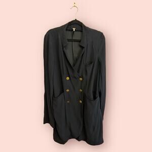 Free People Long Sleeve Black Military Double Breasted Button Down Shirt XS